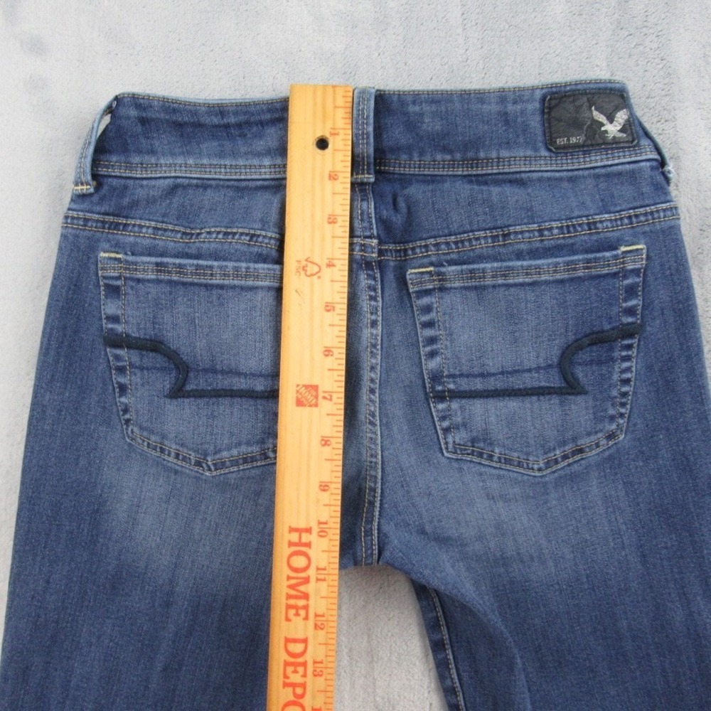 American Eagle Kick Boot Jeans Womens 0 Short Blue 360 Super Stretch Low Rise - Picture 9 of 11